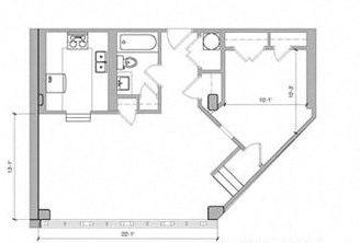 Floor plan for 1 bed, 1 bath, 720 sqft
